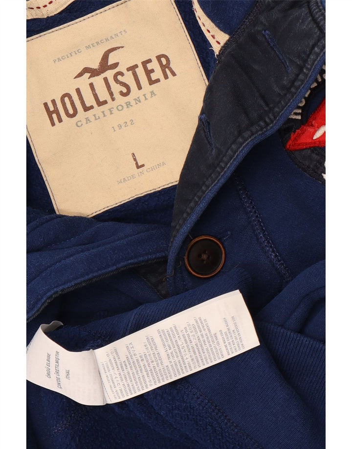 Felpa Hollister da uomo con collo abbottonato, maglione grande, cotone blu