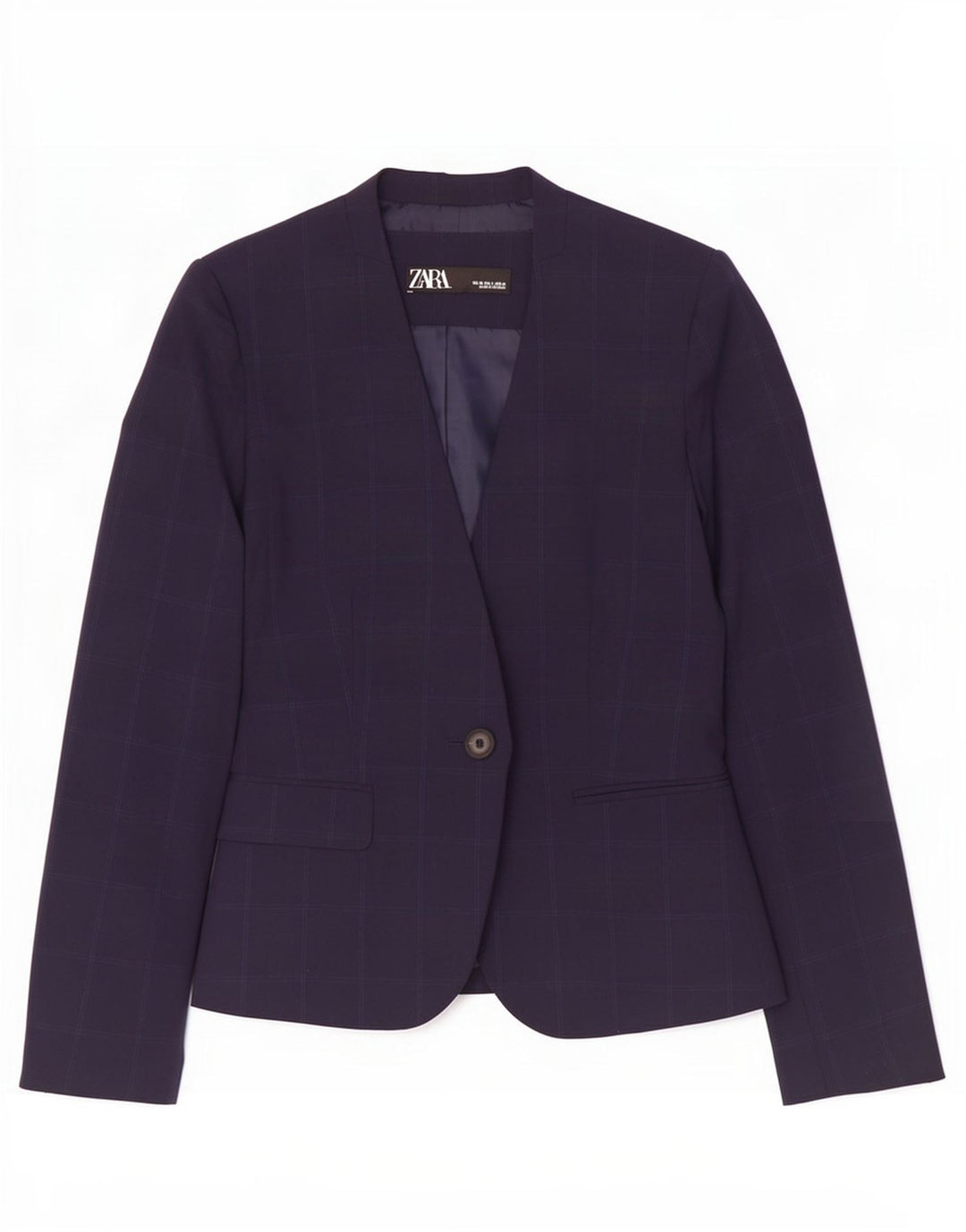 Giacca blazer a 1 bottone da donna Zara EU 38 piccolo blu navy a quadri