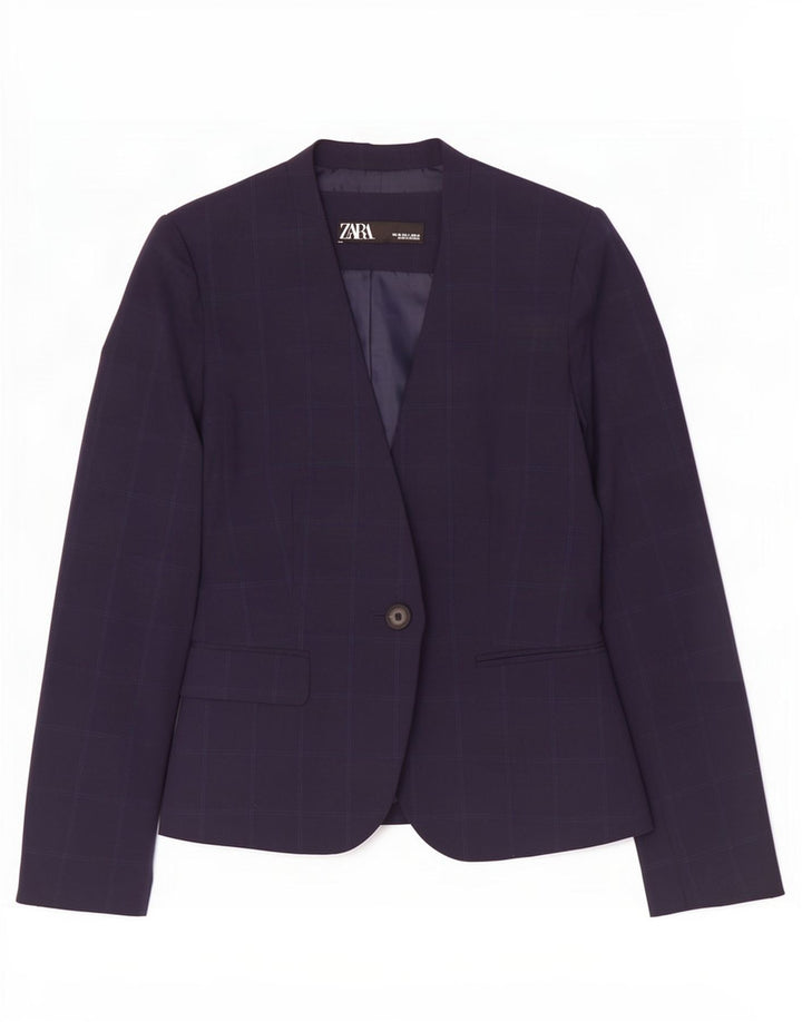 Giacca blazer a 1 bottone da donna Zara EU 38 piccolo blu navy a quadri