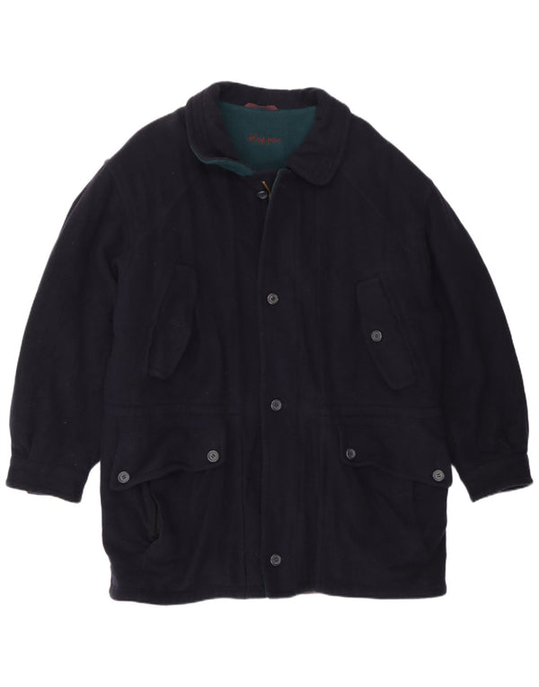 Vintage Mens Windbreaker Coat UK 40 Large Navy Blue Wool