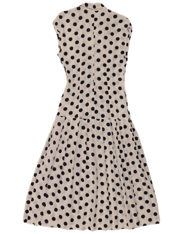 Abito lungo senza maniche vintage da donna UK 12 a pois bianchi medi