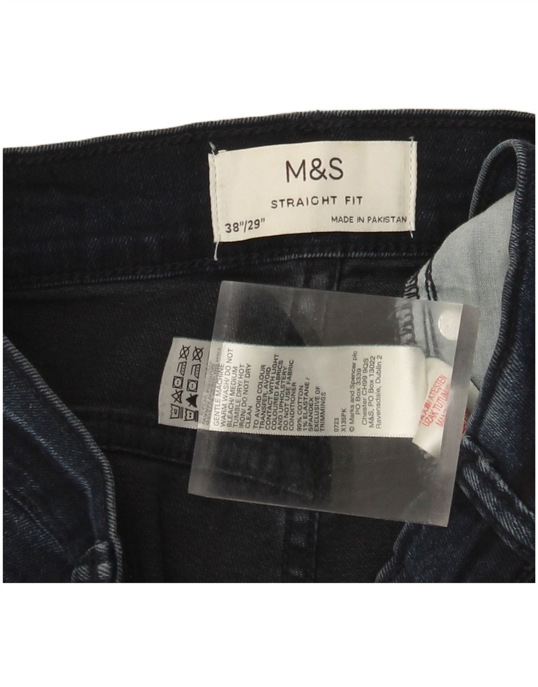 Jeans dritti da uomo Marks & Spencer W38 L29 cotone blu navy