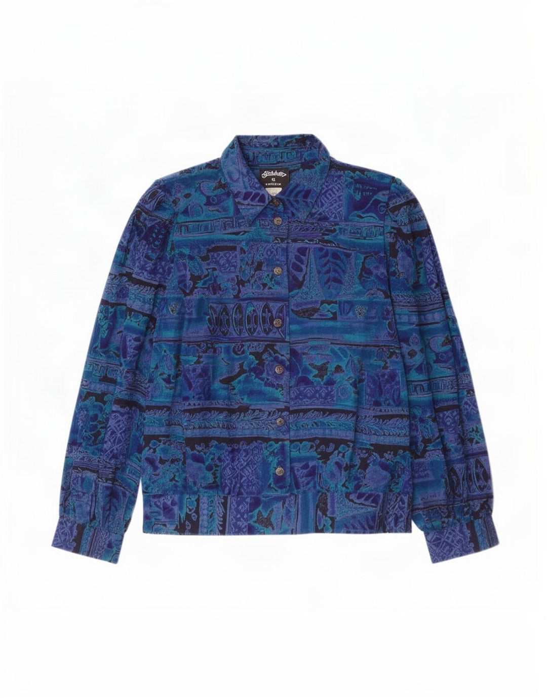 Camicetta a maniche lunghe da donna con motivo astratto di Stitches, taglia US 12 grande, blu