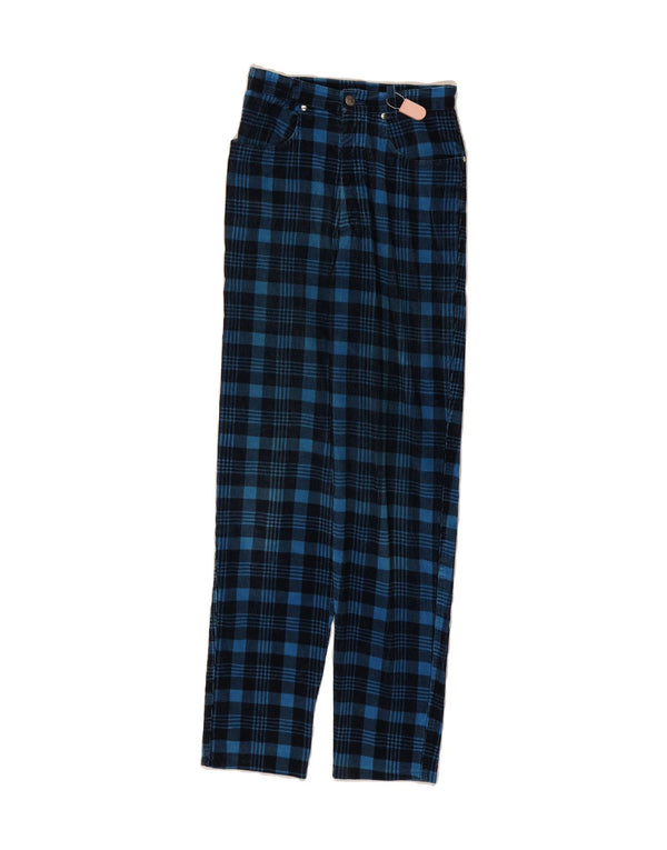 FIORUCCI Womens Straight Corduroy Trousers W24 L32 Blue Check Cotton