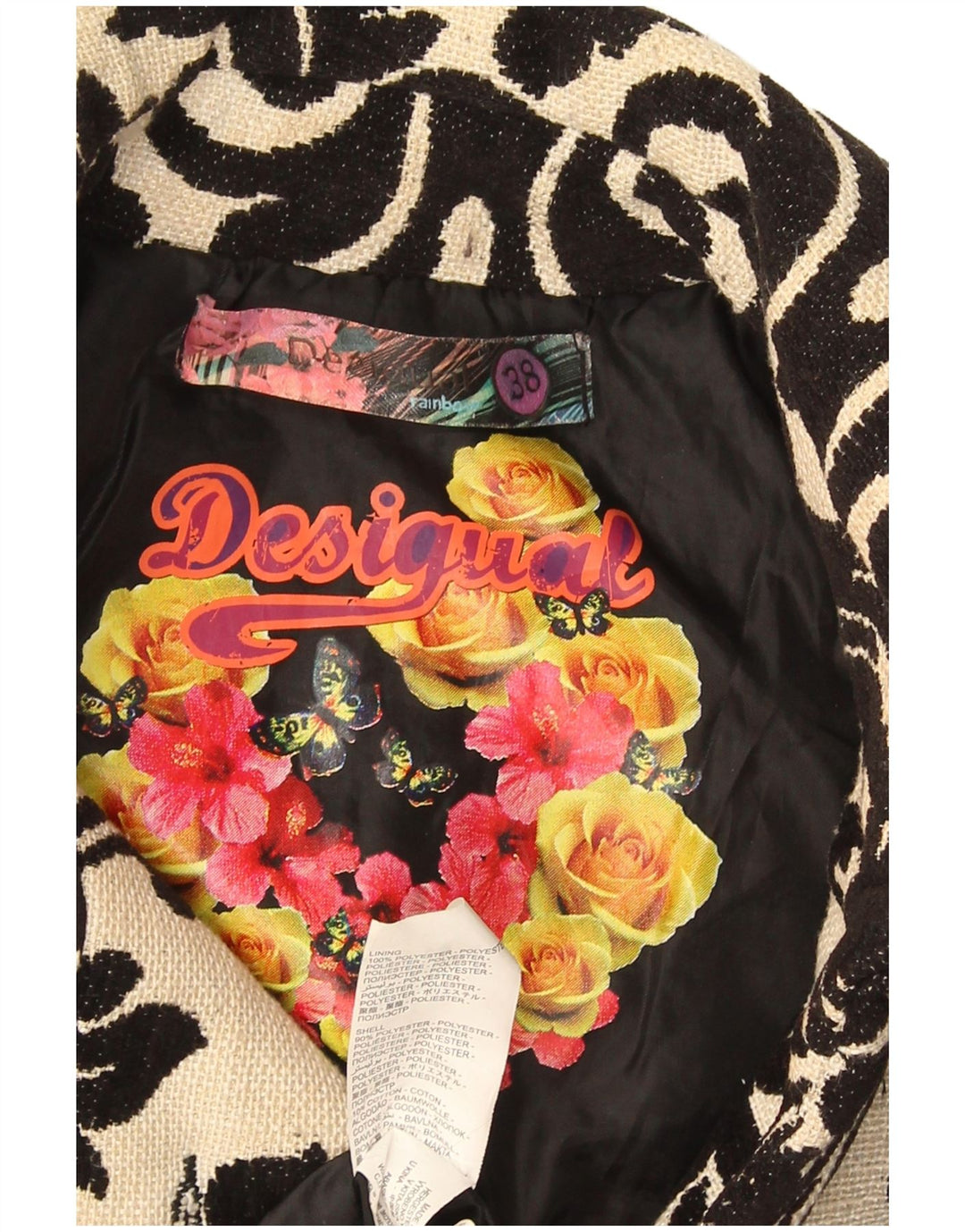 Desigual Cappotto da donna con grafica arcobaleno EU 38 Beige medio floreale