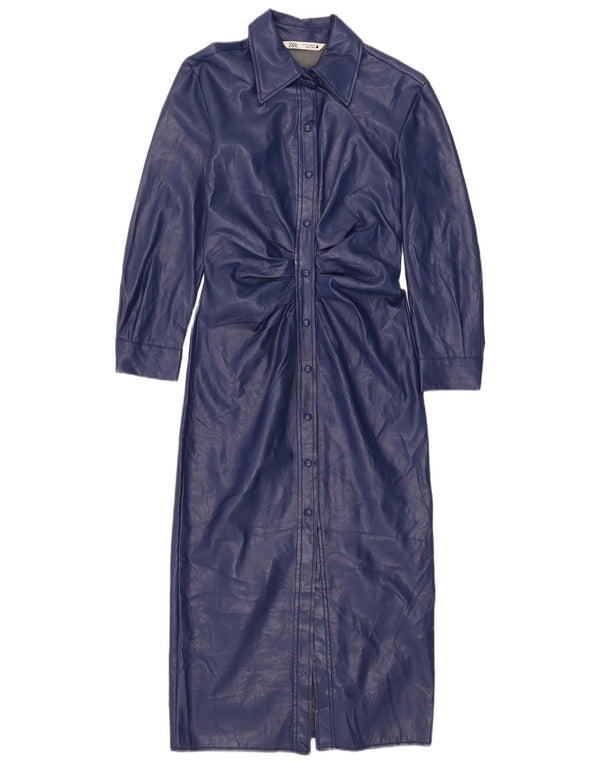 Abito chemisier da donna in ecopelle Zara UK 10 piccolo in poliestere blu navy