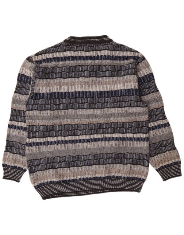 NARAMAGLIE Maglione da uomo con scollo a V grande acrilico a strisce blu