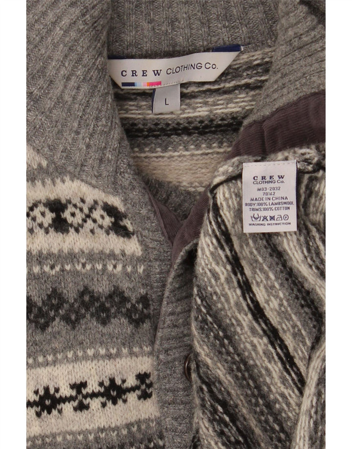 Crew Clothing Maglione da uomo con collo a bottoni, grande grigio Fair Isle