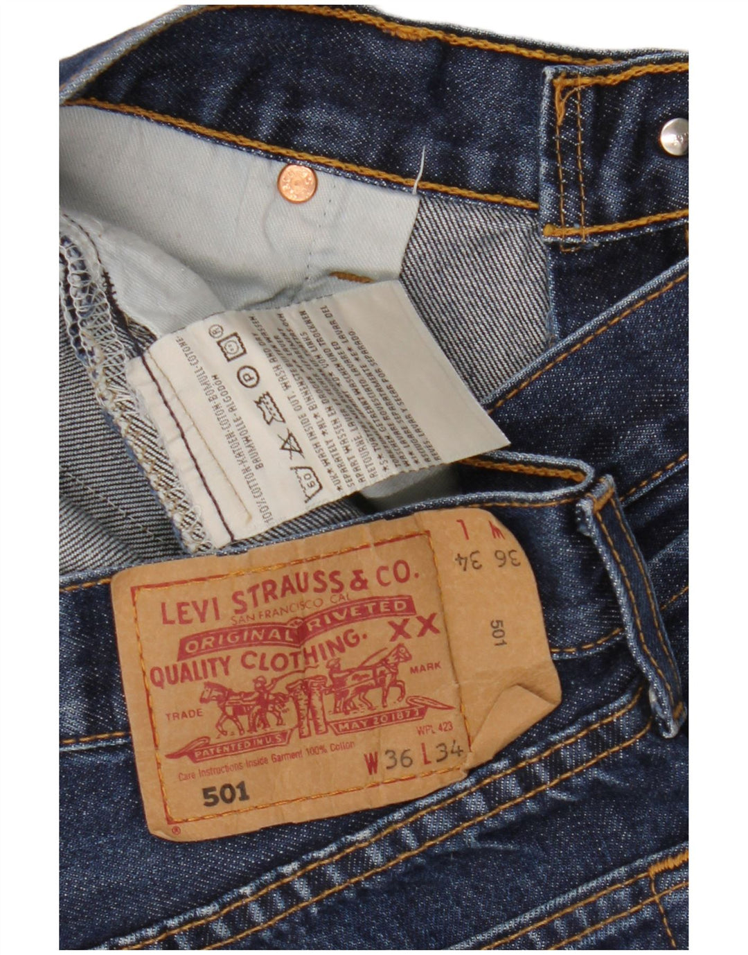 Levi's Uomo 501 Capri Jeans W36 L22 Blu Cotone