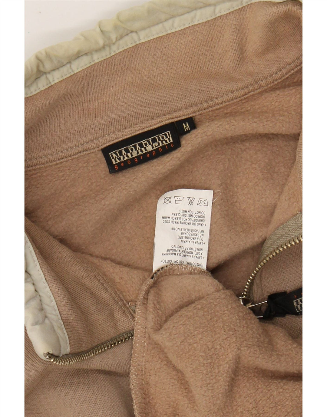 NAPAPIJRI Felpa con collo con zip grafica da uomo Maglione in cotone beige medio