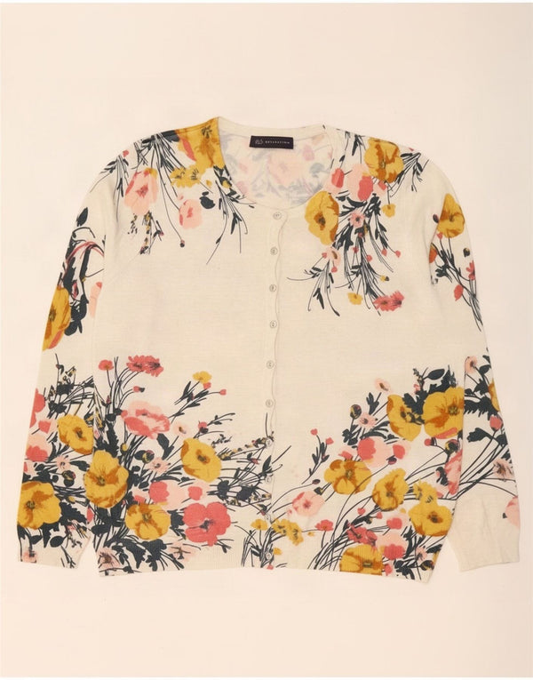 Marks & Spencer Womens Cardigan Sweater UK 16 Large Beige Floral Viscose