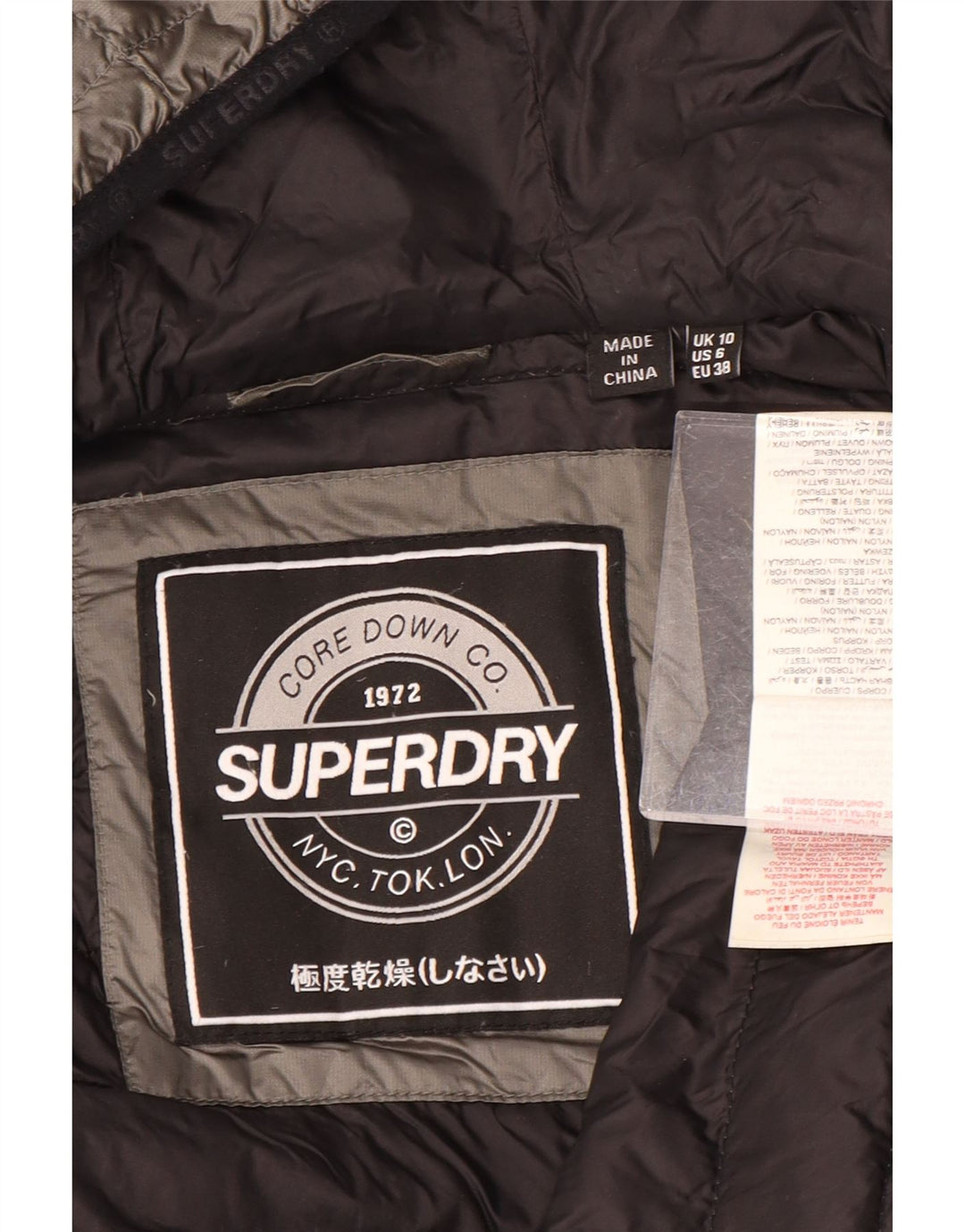 Giacca imbottita con cappuccio da donna SUPERDRY UK 10 piccola in nylon grigio