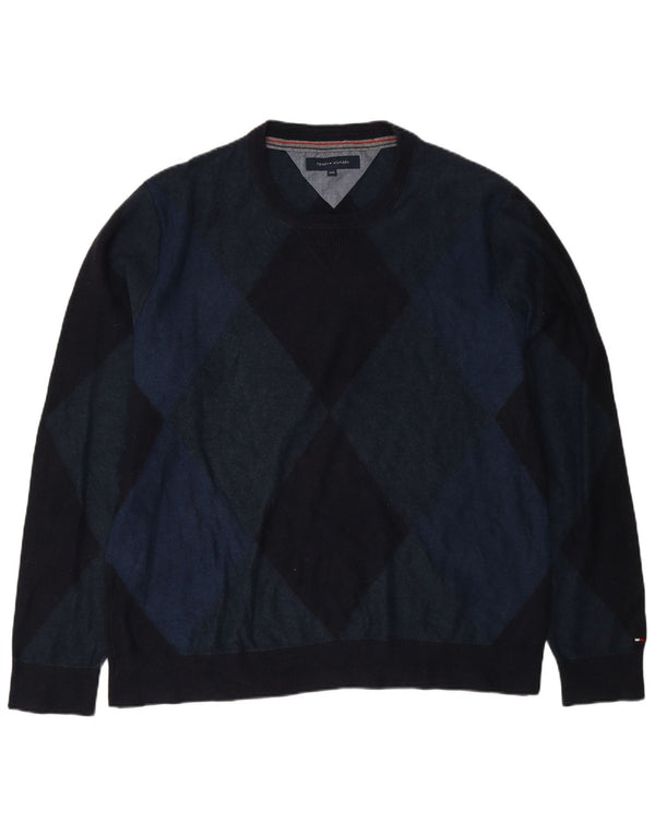 Maglione maglione girocollo da uomo Tommy Hilfiger 2XL blu navy a rombi/diamante
