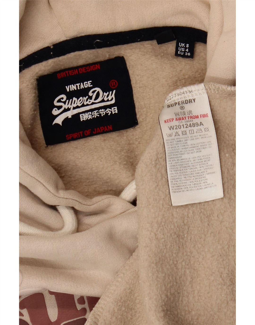 Maglione con cappuccio grafico da donna SUPERDRY UK 8 piccolo cotone beige