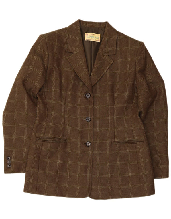 Giacca blazer a 3 bottoni da donna Elizabeth Ascot US 18 2XL lana scozzese kaki