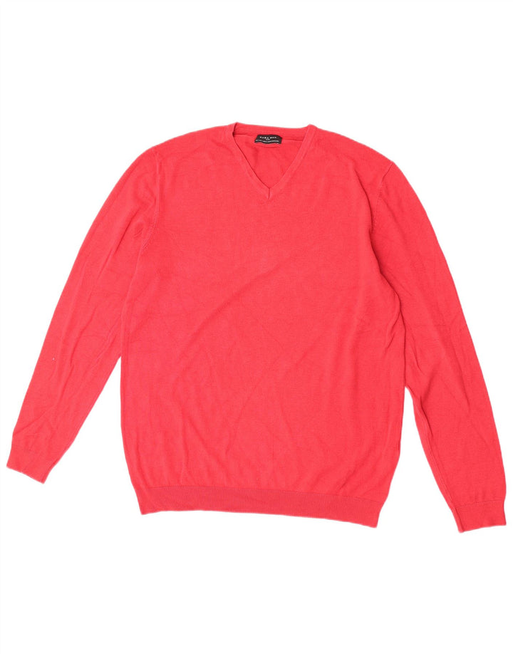 Maglione Zara da uomo con scollo a V grande rosso in viscosa
