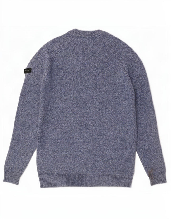 Maglione da uomo girocollo Superdry in lana d'agnello screziata blu medio