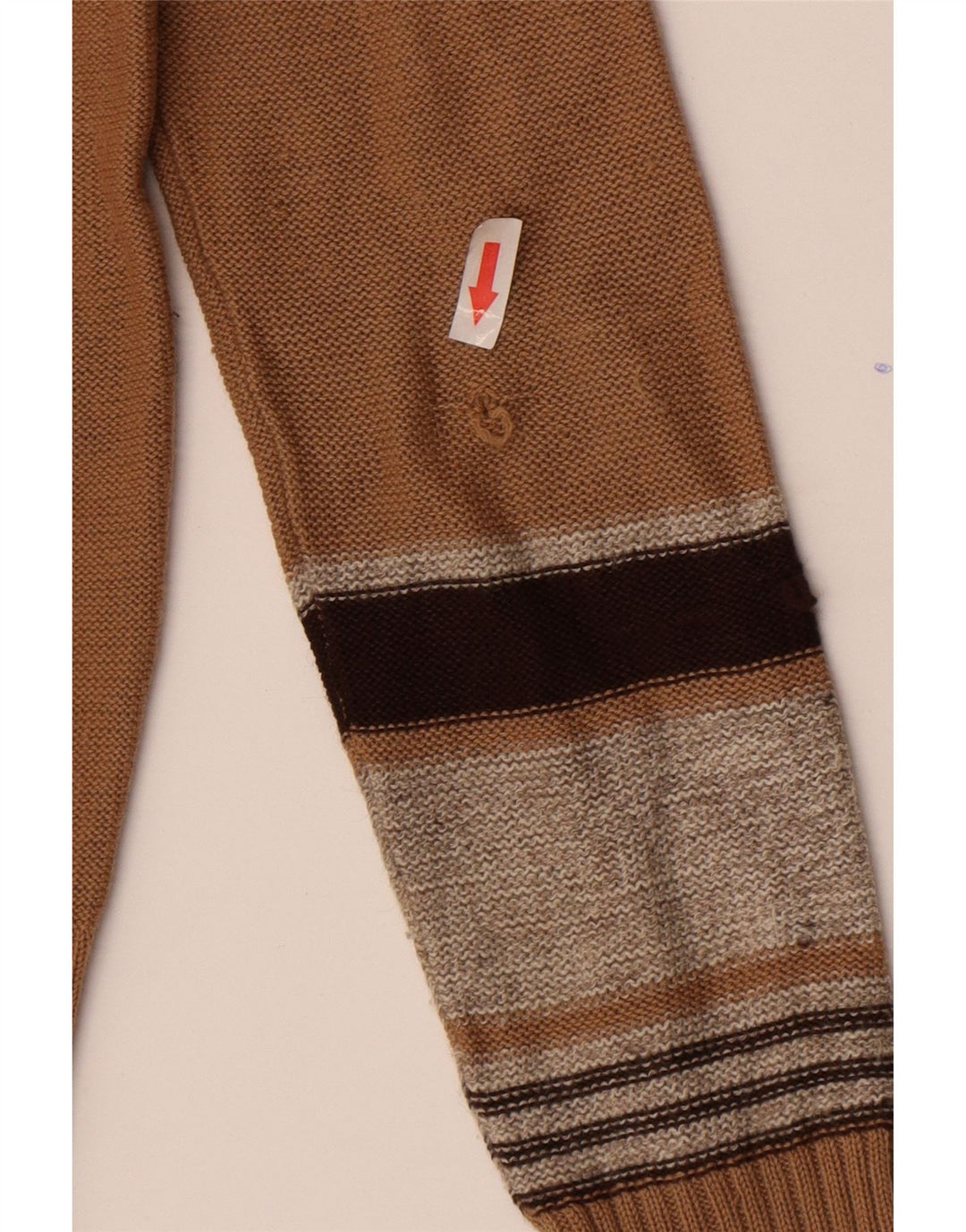 Maglione vintage da donna corto con scollo a V IT 44 a righe marrone medio