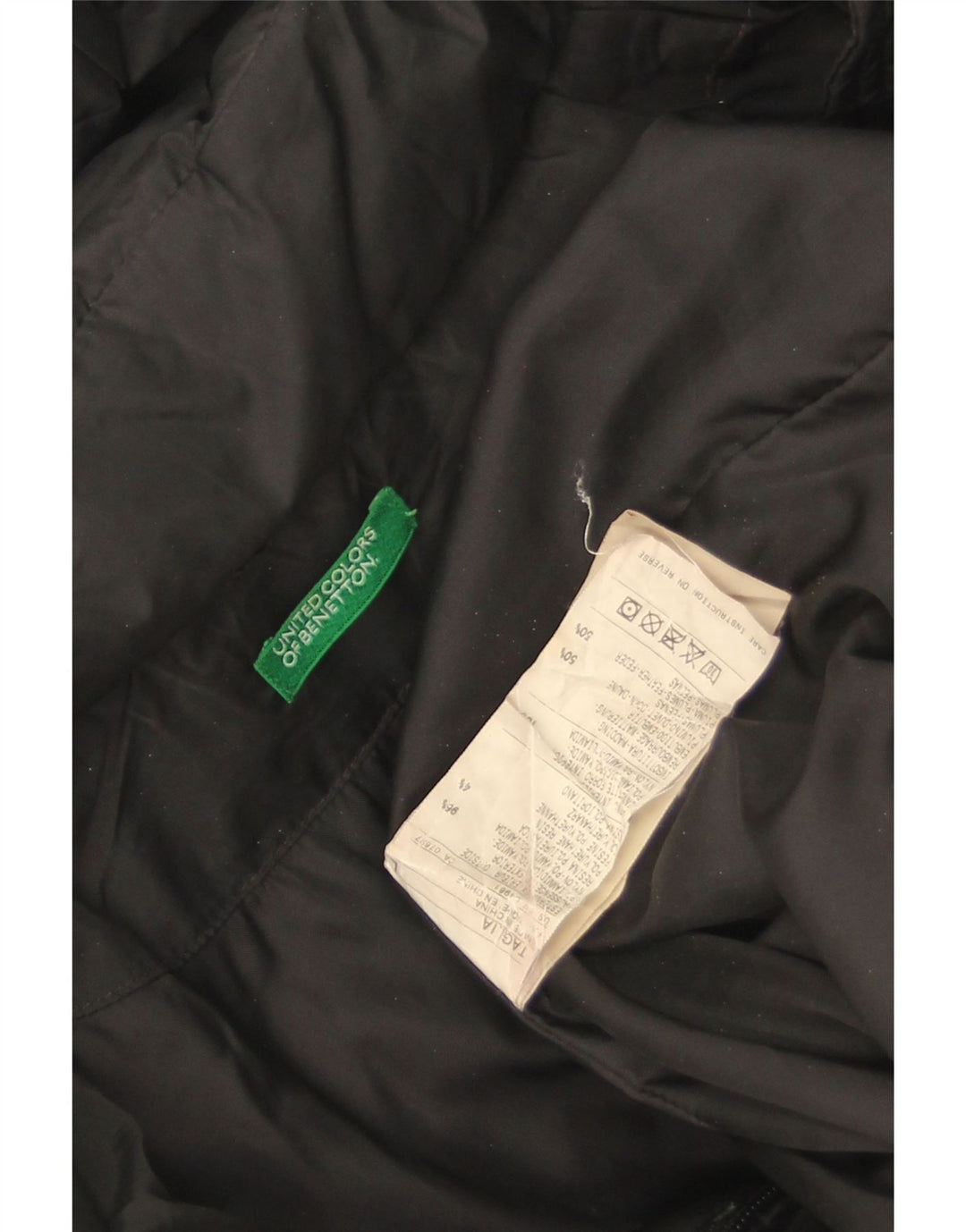 Cappotto imbottito con cappuccio da donna Benetton UK 16 Large Nero in poliammide