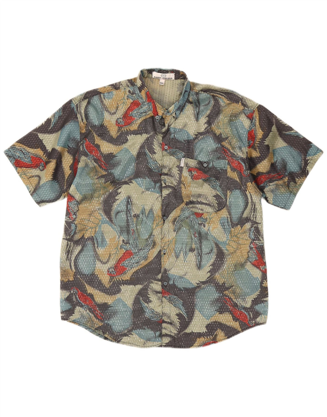 Camicia a maniche corte vintage da uomo con motivo astratto 2XL Grigia