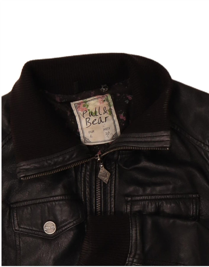 Giacca in pelle da donna Pull & Bear UK 14 grande in pelle nera