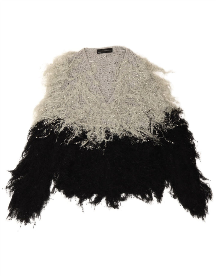 Maglione oversize con scollo a V da donna Zara UK 14 blocco colore nero medio
