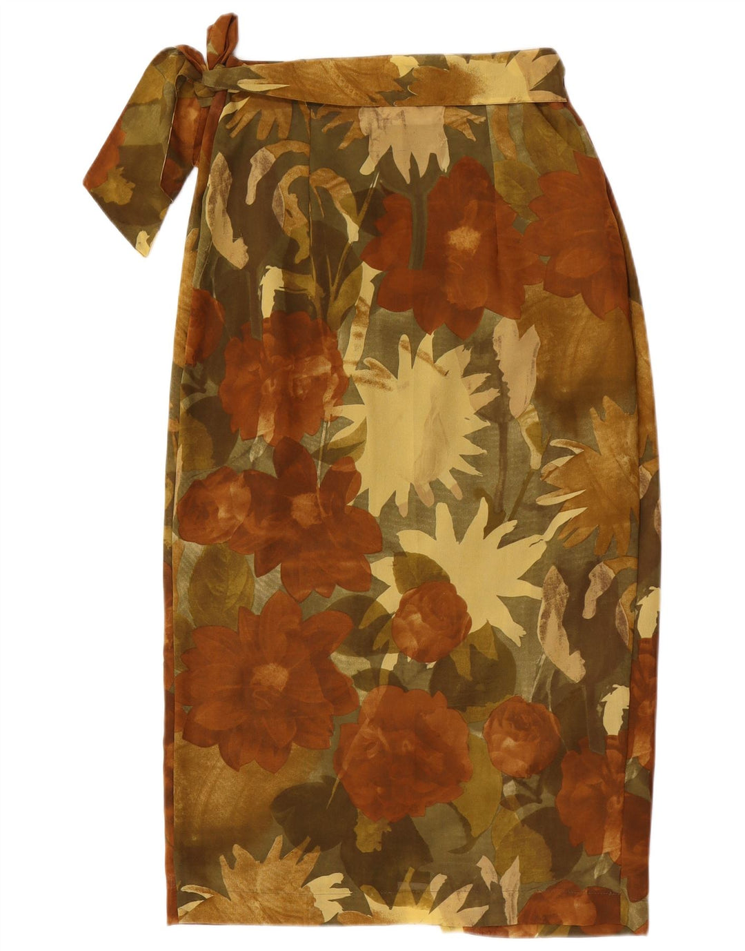 Gonna a portafoglio da donna vintage IT 44 media W28 poliestere floreale marrone