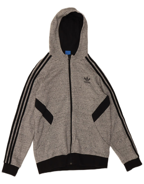 Felpa con cappuccio e zip Adidas da ragazzo 15-16 anni in cotone grigio puntinato