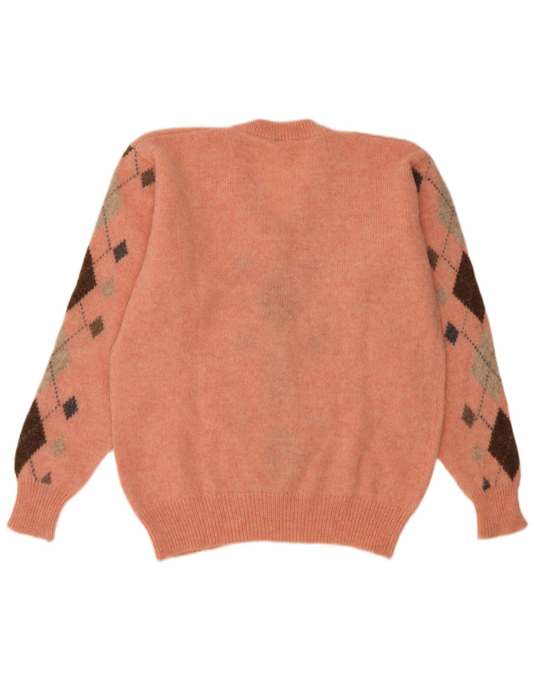 Maglione vintage da uomo con scollo a V grande arancione a rombi/diamante