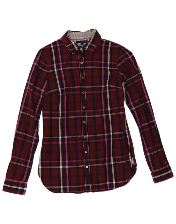 Camicia aderente da donna Tommy Hilfiger US 4 piccolo cotone a quadri bordeaux
