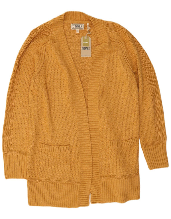 Maglione cardigan aperto lungo da donna Fat Face UK 12 Viscosa giallo medio