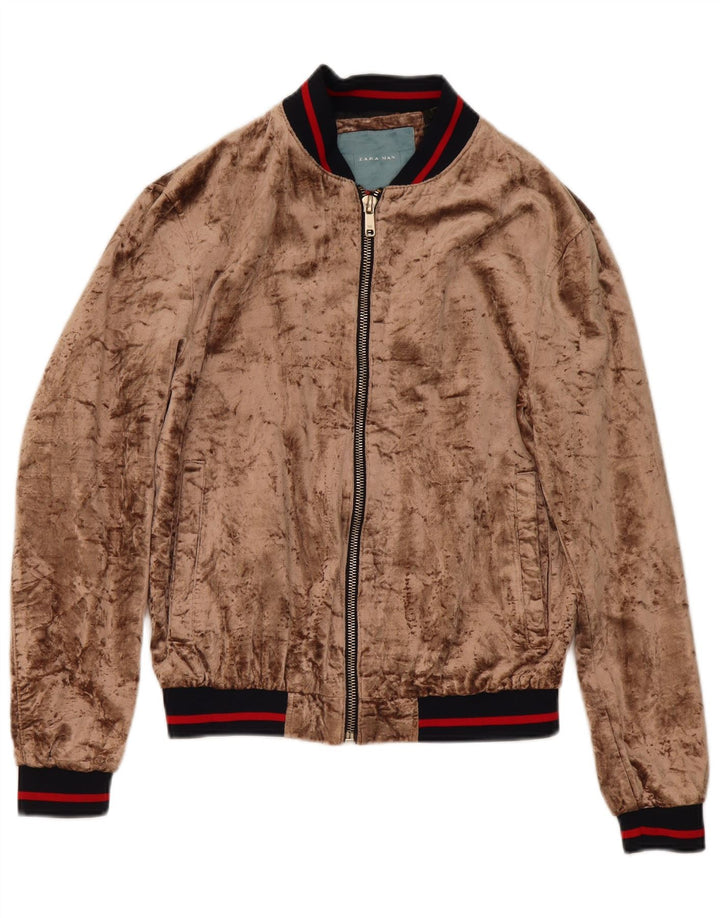 Giubbotto bomber in velluto da uomo Zara UK 38 Viscosa color block marrone medio