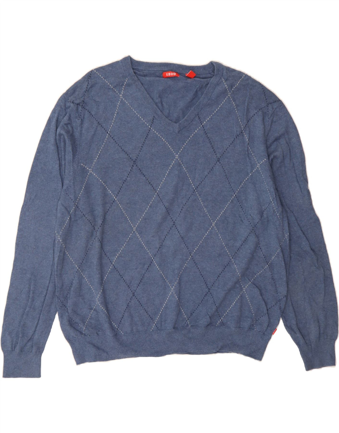 Maglione da uomo con scollo a V IZOD 2XL blu a rombi/cotone diamante