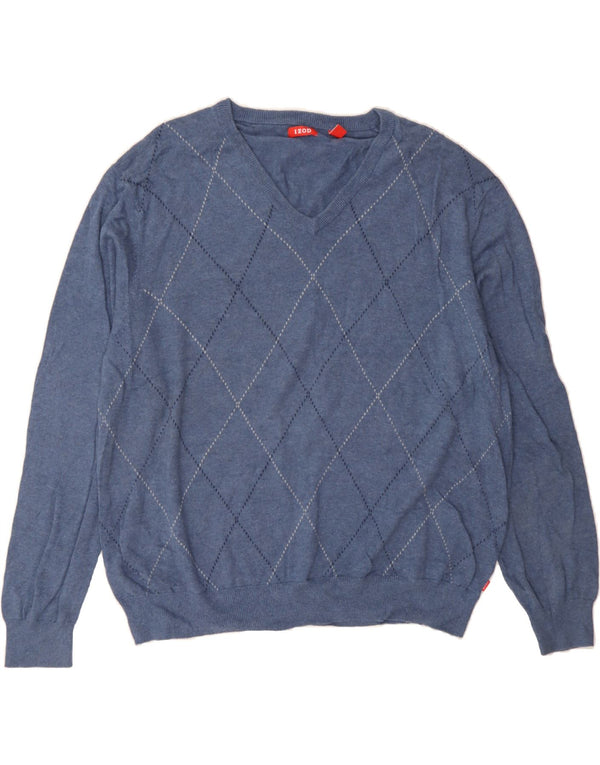 Maglione da uomo con scollo a V IZOD 2XL blu a rombi/cotone diamante