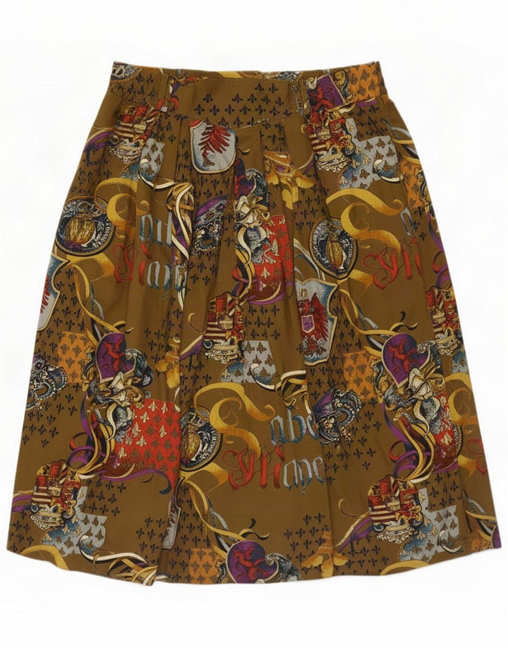 Gonna svasata da donna vintage con motivo astratto, grande W34, viscosa kaki