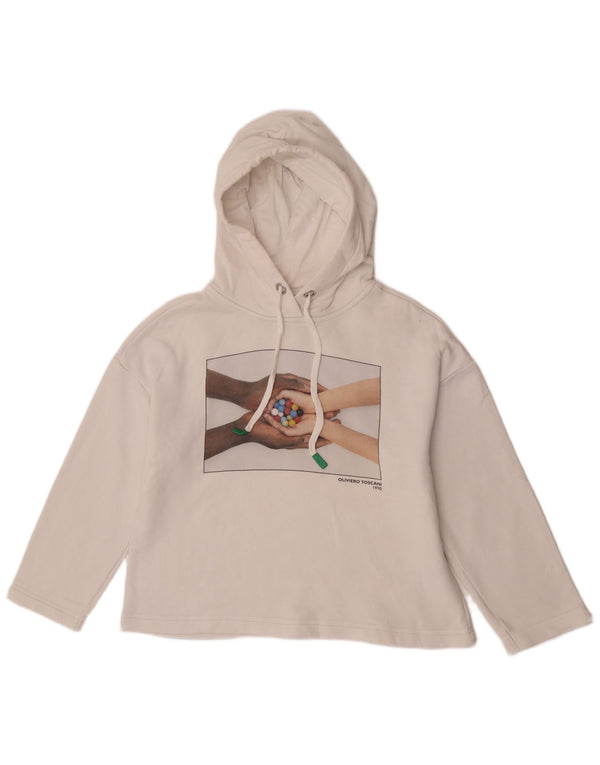 Maglione con cappuccio oversize grafico da donna Benetton UK 10 piccolo cotone bianco