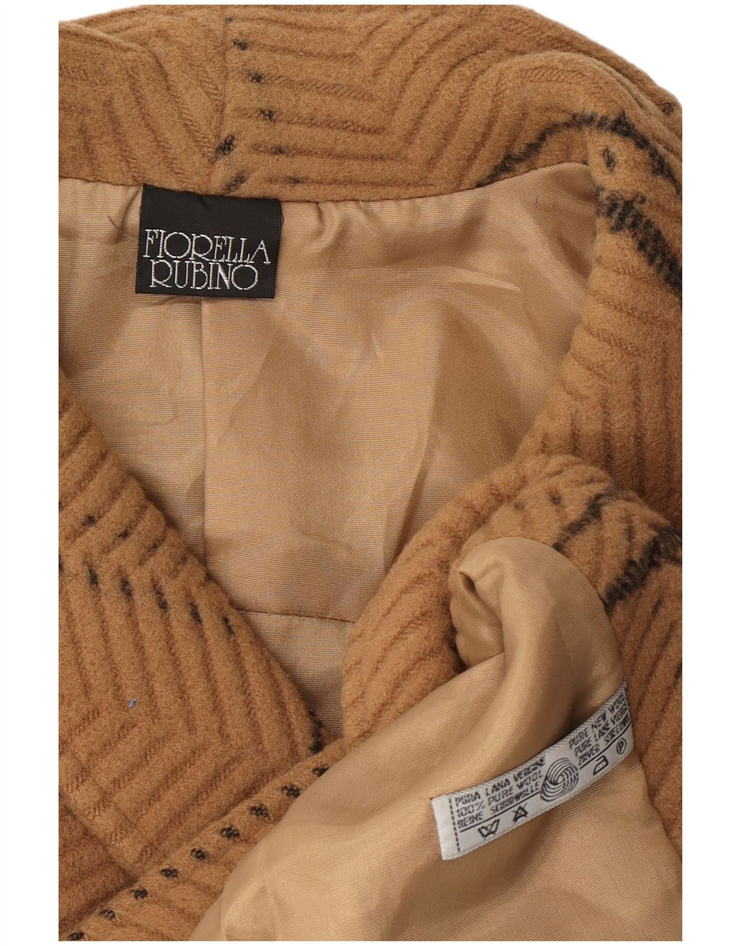 FIORELLA RUBINO Cappotto doppiopetto da donna UK 14 Grande motivo a quadri beige