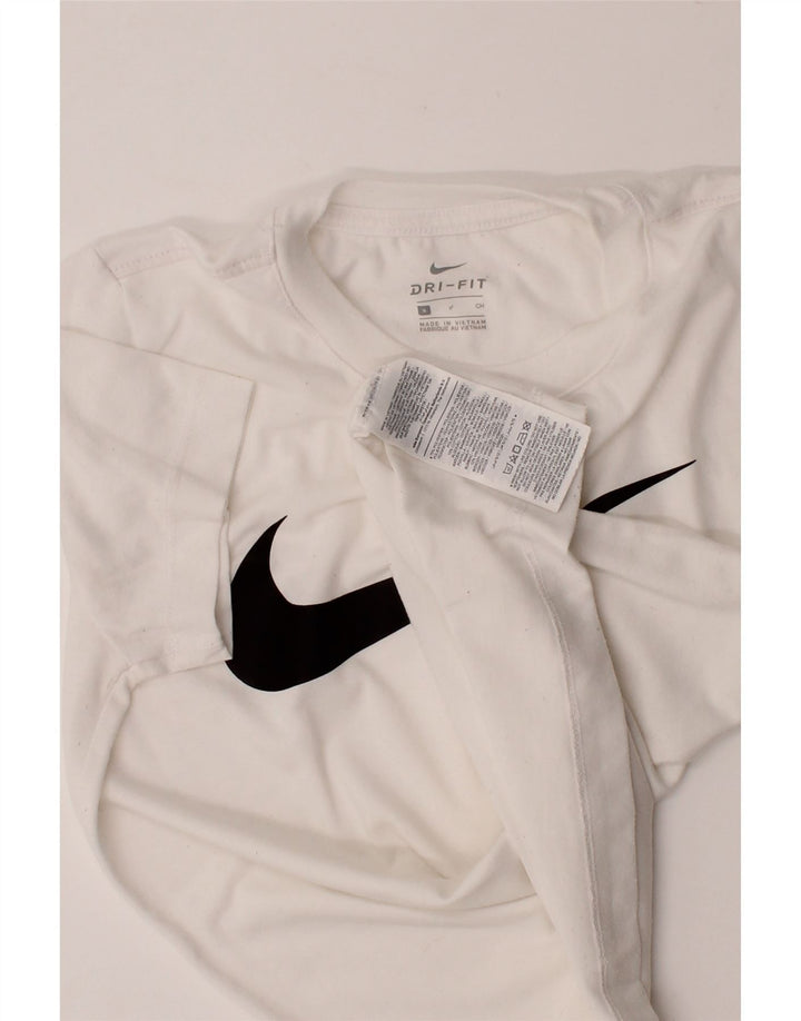 NIKE Womens Dri Fit Graphic T-Shirt Top UK 10 Small White Polyester Vintage Nike and Second-Hand Nike from Messina Hembry 