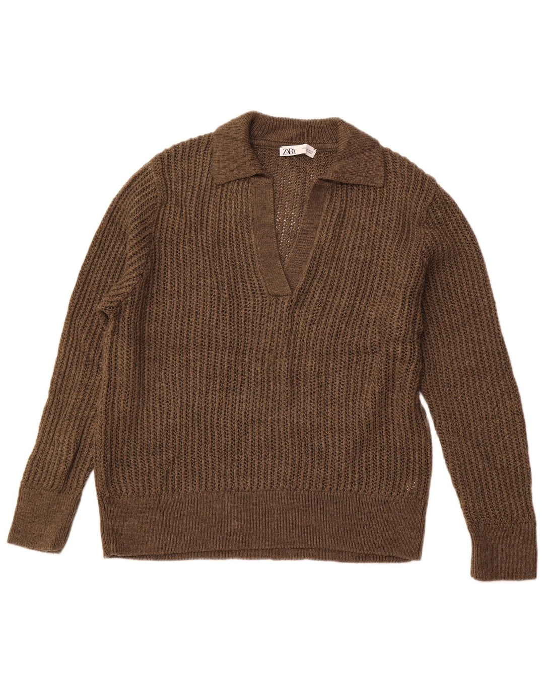 Maglione ZARA da donna con collo alto UK 18 XL Acrilico marrone