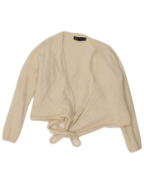 Maglione cardigan corto avvolgente da donna Zara UK 14 grande lana beige