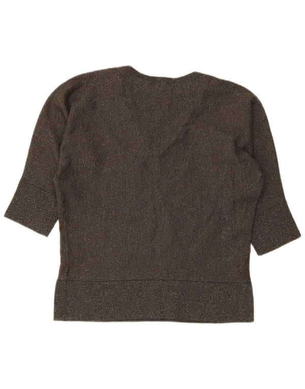 Maglione da donna HOBBS corto con scollo a V e maniche a 3/4 UK 14 Lana grigio medio