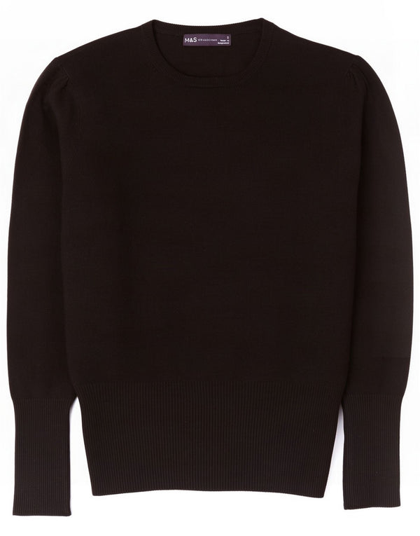 Marks & Spencer maglione girocollo da donna UK 8 piccolo in viscosa nera