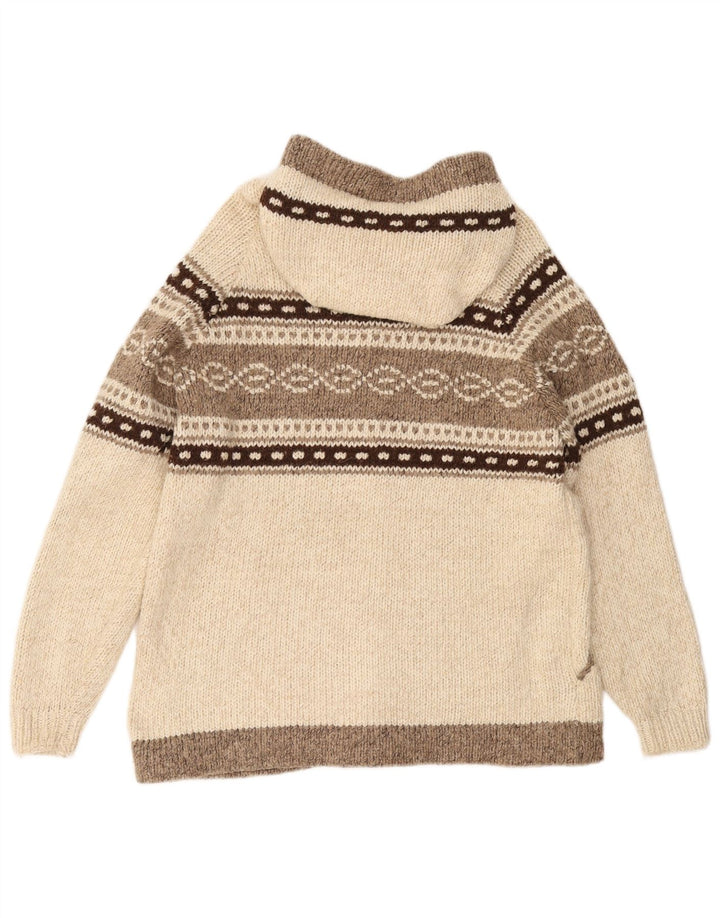 Maglione cardigan con cappuccio da uomo VINTAGE medio bianco sporco Fair Isle