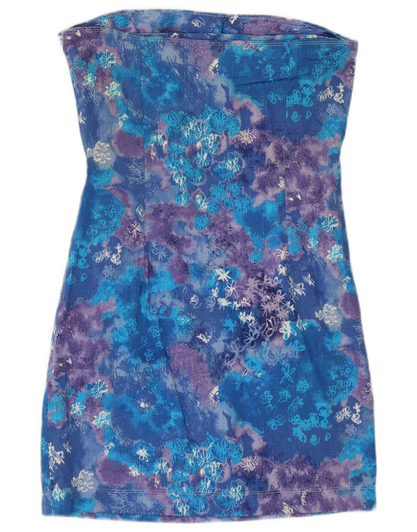 Vintage Womens Strapless Dress UK 10 Small Blue Floral Festival