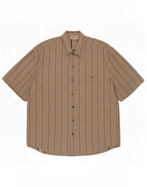 Camicia vintage da uomo a maniche corte in cotone a righe beige grande