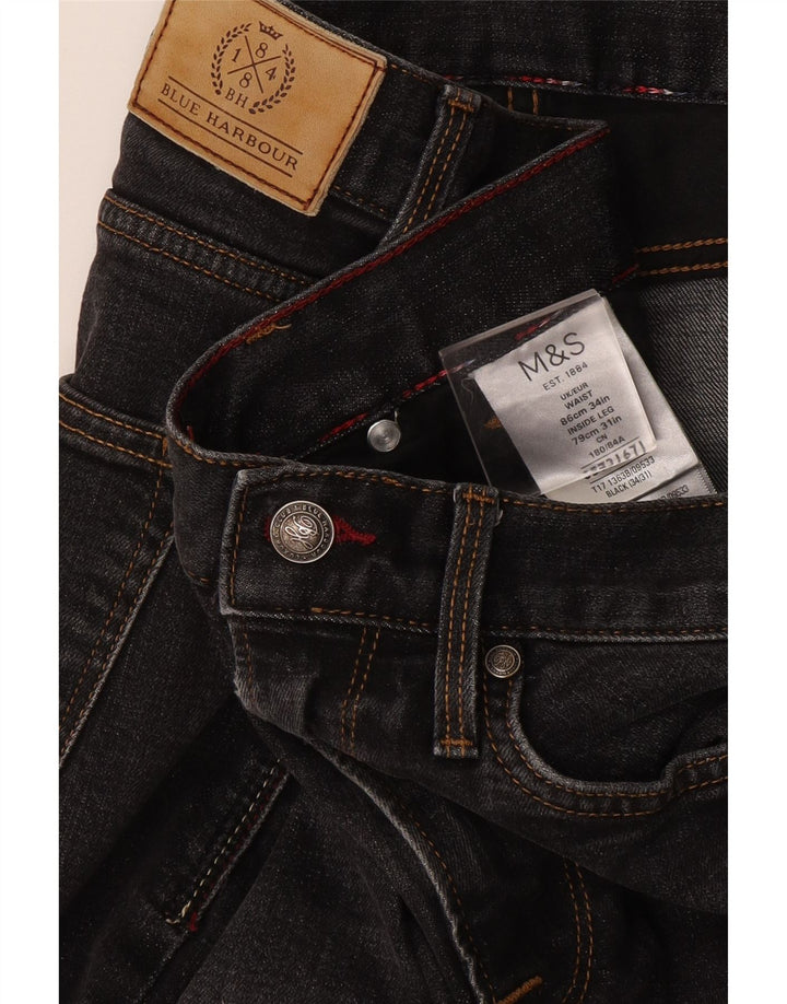 Jeans dritti da uomo Marks & Spencer blu Harbour W34 L31 cotone nero