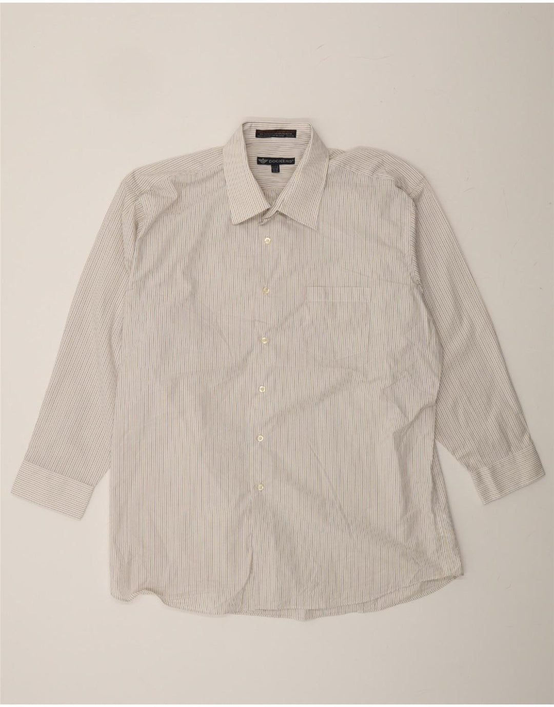 DOCKERS Mens Shirt Size 17 1/2 XL Beige Striped Cotton Vintage Dockers and Second-Hand Dockers from Messina Hembry 