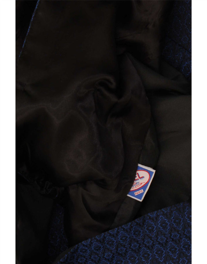 Cappotto doppiopetto vintage da donna UK 16 grande blu navy geometrico