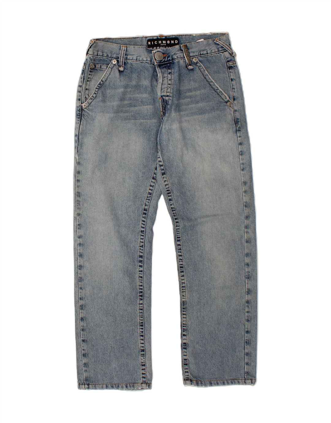 RICHMOND Mens Graphic Straight Jeans W31 L28 Blue Cotton Vintage Richmond and Second-Hand Richmond from Messina Hembry 