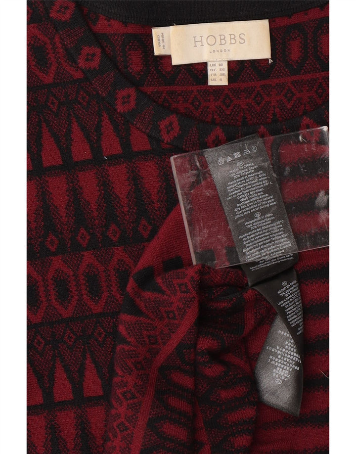 HOBBS Abito maglione da donna con maniche a 3/4 UK 10 Piccolo viscosa geometrica rossa